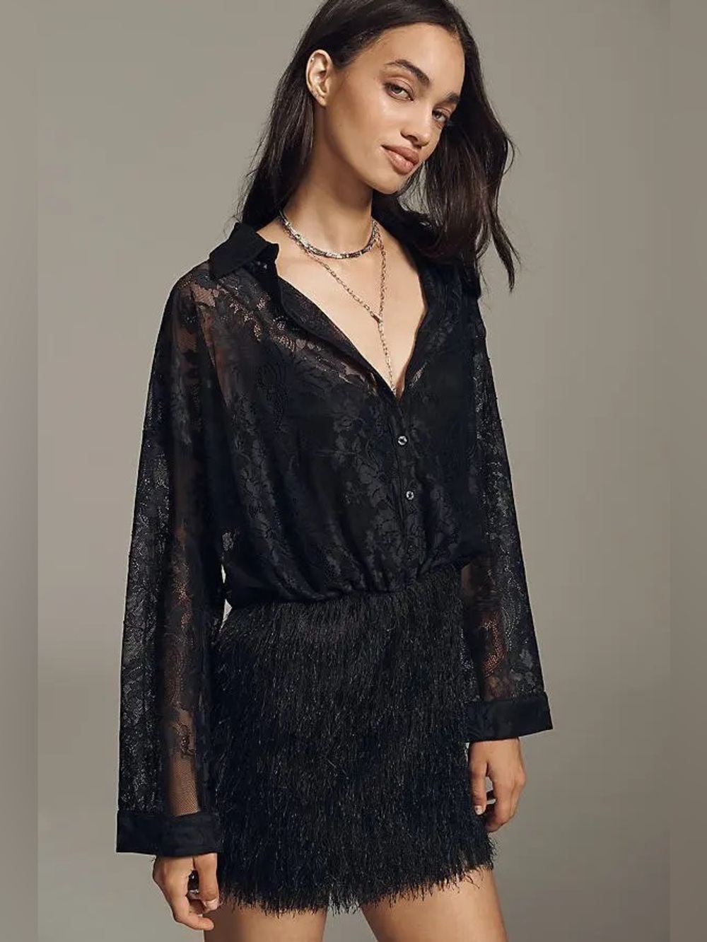 Maeve Fringe Twofer Mini Shirt Dress from Anthropologie Size XL